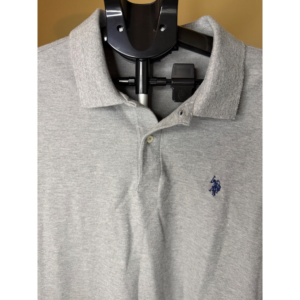 US Polo Assn Mens XL Heather Gray Performance Pique Short Sleeve Polo‎ Shirt